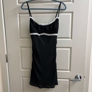 Princess Polly Black Mini Dress with White Lace Trim